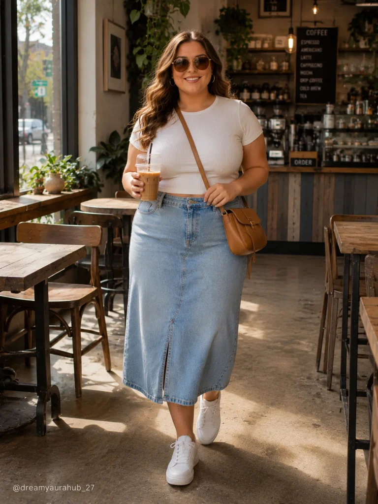 Plus Size Denim Skirt Outfits